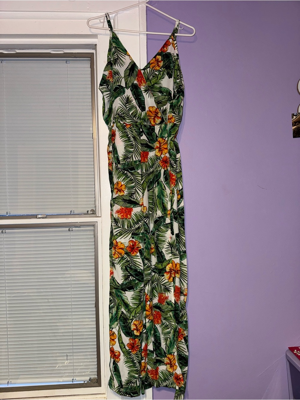 Tropical Print Green Jumpsuit with Spaghetti Straps
